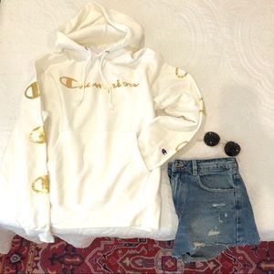 White Champion Sweatshirt Hoodie w/ metallic logo